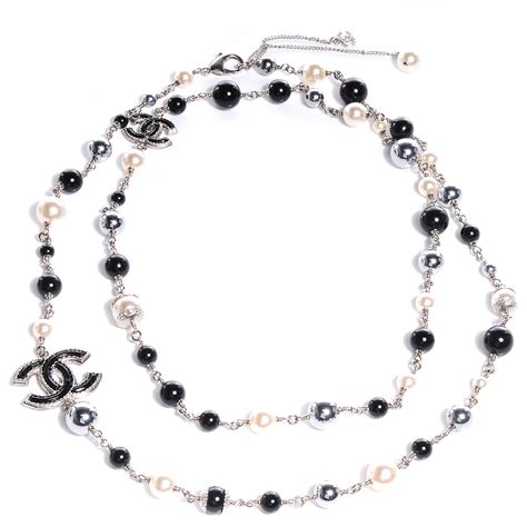 chanel black beaded cc logo necklace|chanel long pearl logo necklace.